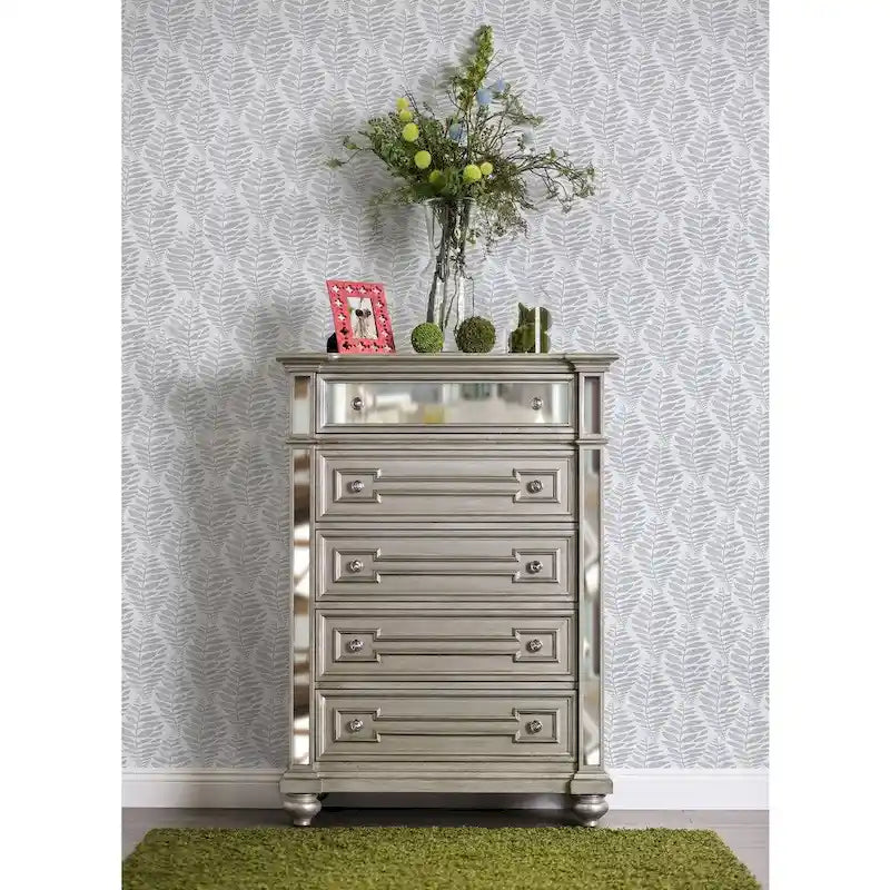 Commode à 5 tiroirs en bois massif Champagne Glam Eaen par Furniture of America