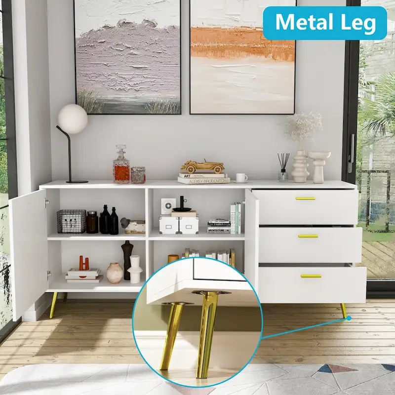 Commode/Coiffeuse à 3 tiroirs de 69 po avec poignées et pieds en métal