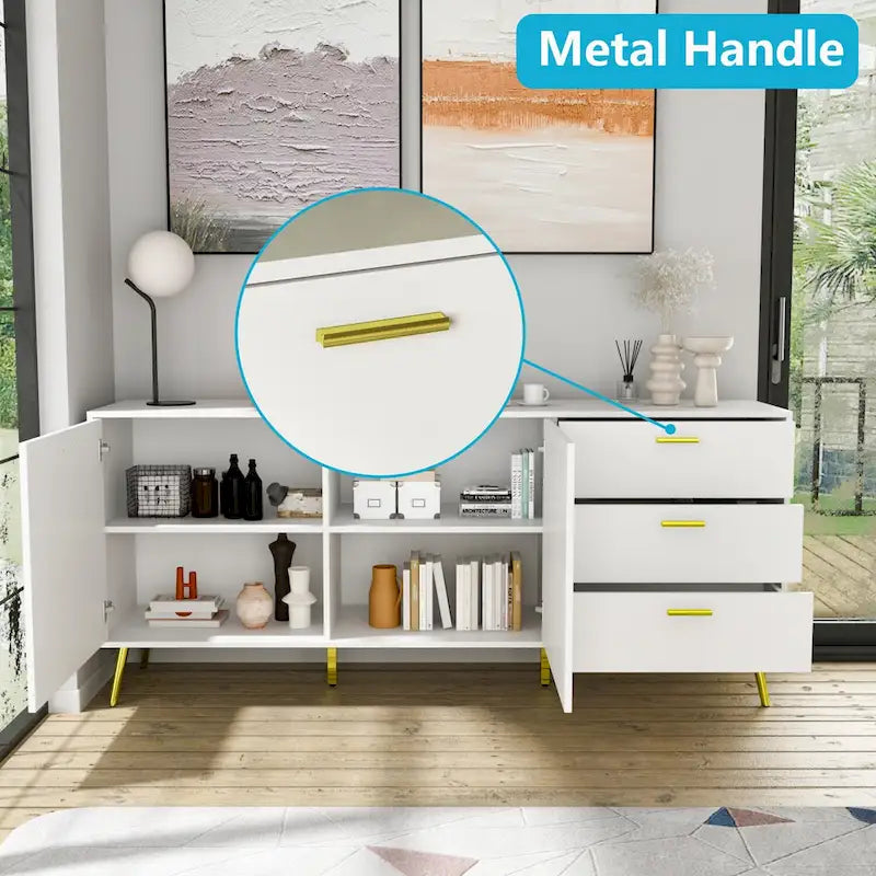 Commode/Coiffeuse à 3 tiroirs de 69 po avec poignées et pieds en métal