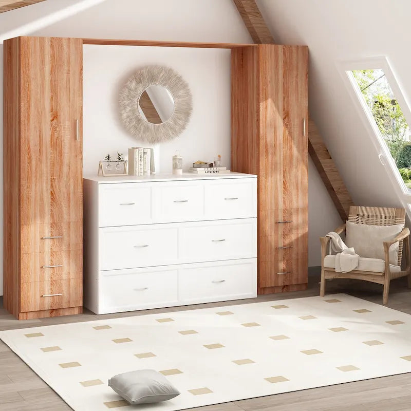 Armoire-lit moderne en bois blanc, commode et armoire 2-en-1