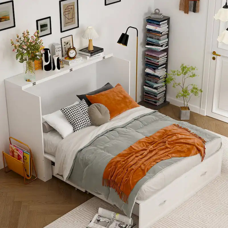 Armoire-lit moderne en bois blanc, commode et armoire 2-en-1