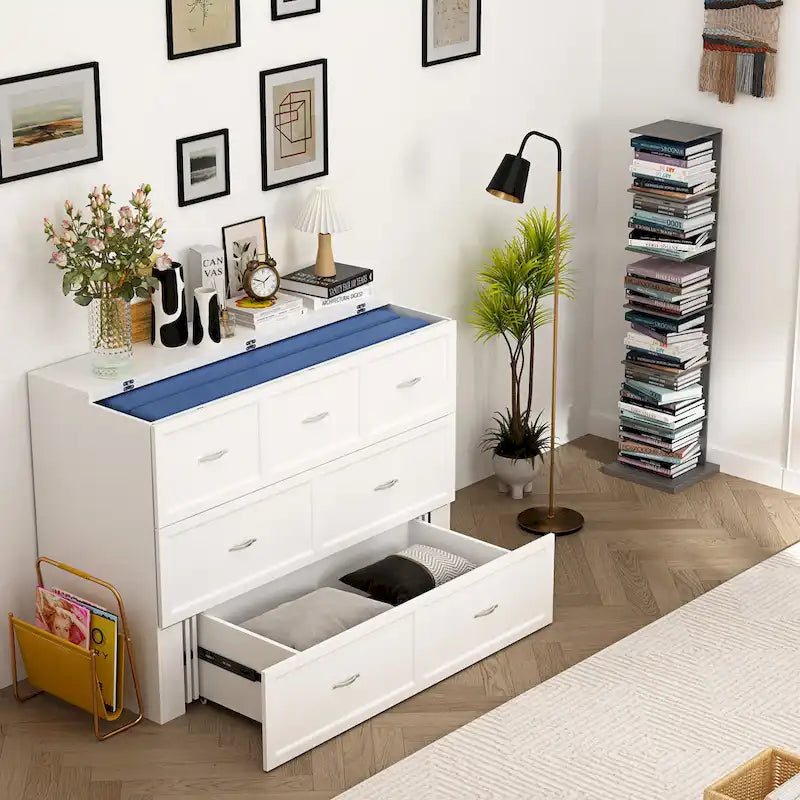 Armoire-lit moderne en bois blanc, commode et armoire 2-en-1