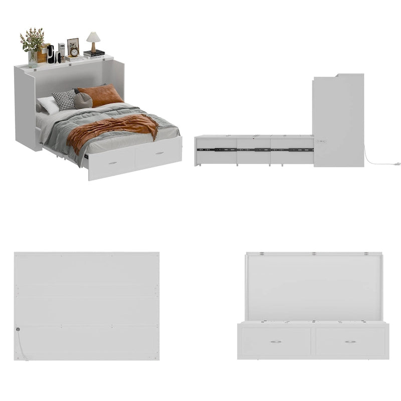 Armoire-lit moderne en bois blanc, commode et armoire 2-en-1