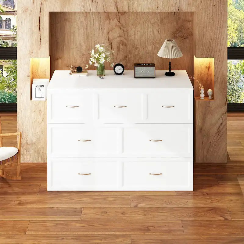 Armoire-lit moderne en bois blanc, commode et armoire 2-en-1
