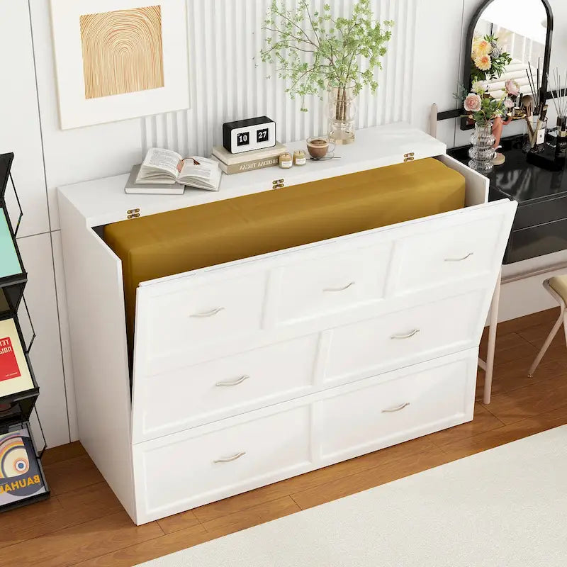 Armoire-lit moderne en bois blanc, commode et armoire 2-en-1