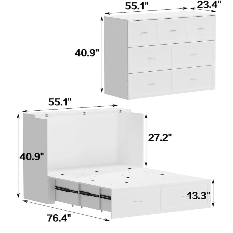 Armoire-lit moderne en bois blanc, commode et armoire 2-en-1