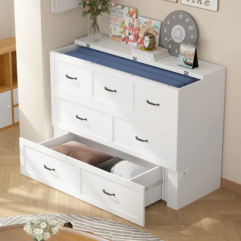 Armoire-lit moderne en bois blanc, commode et armoire 2-en-1