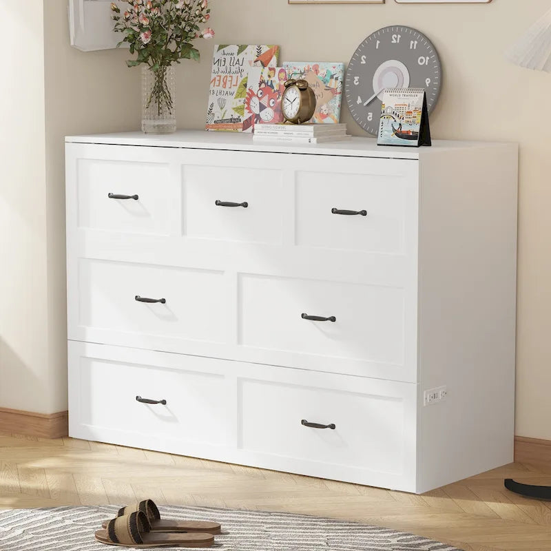 Armoire-lit moderne en bois blanc, commode et armoire 2-en-1