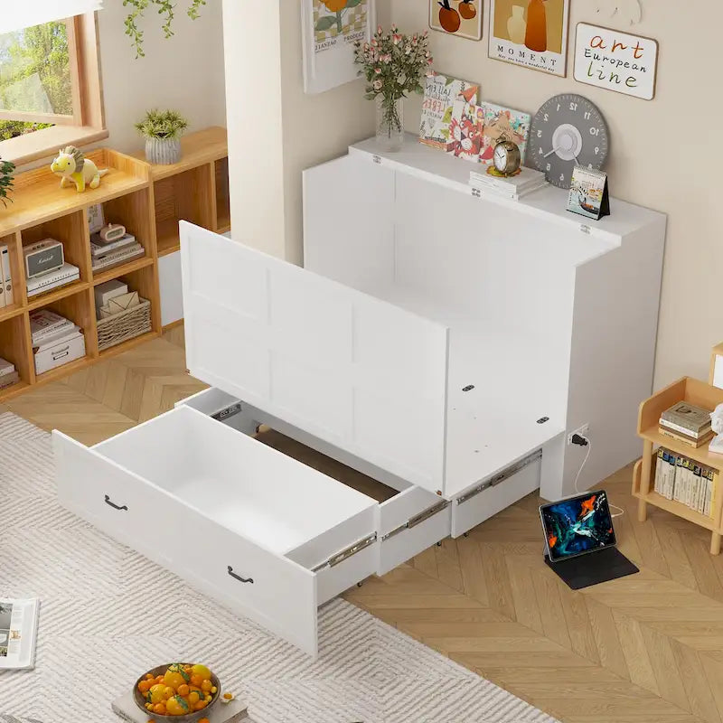 Armoire-lit moderne en bois blanc, commode et armoire 2-en-1