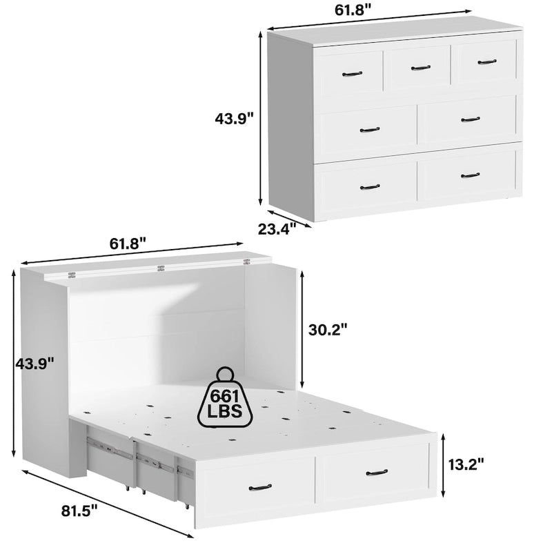 Armoire-lit moderne en bois blanc, commode et armoire 2-en-1
