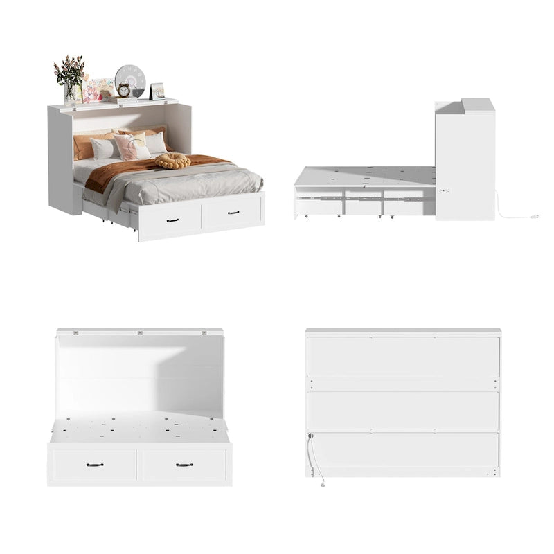 Armoire-lit moderne en bois blanc, commode et armoire 2-en-1
