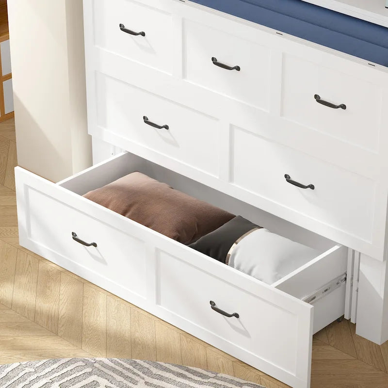 Armoire-lit moderne en bois blanc, commode et armoire 2-en-1