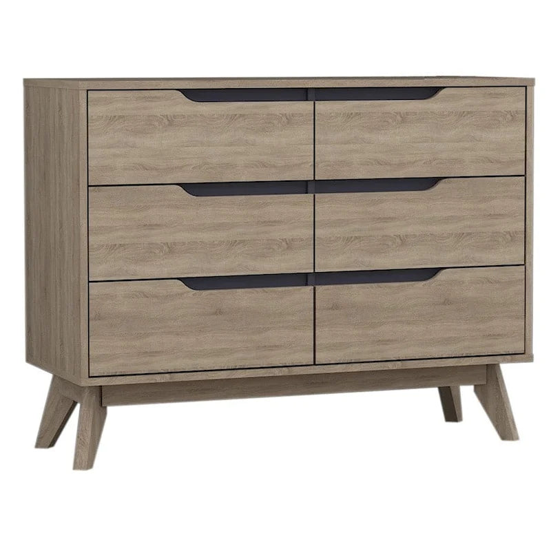 Commode à 6 tiroirs Carson Carrington Eskilstuna en chêne et bois gris style Mid-century
