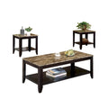Ensemble de 3 tables avec plateau en marbre, noyer