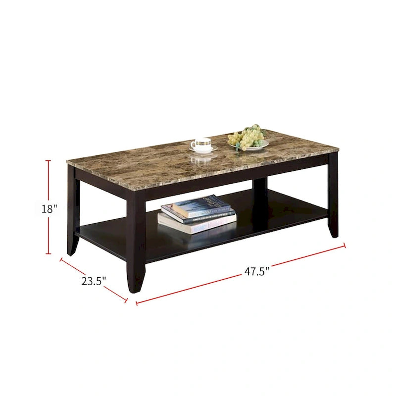 Ensemble de 3 tables avec plateau en marbre, noyer