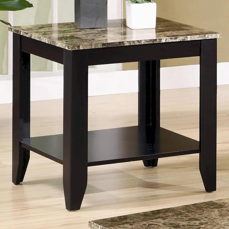 Ensemble de 3 tables avec plateau en marbre, noyer