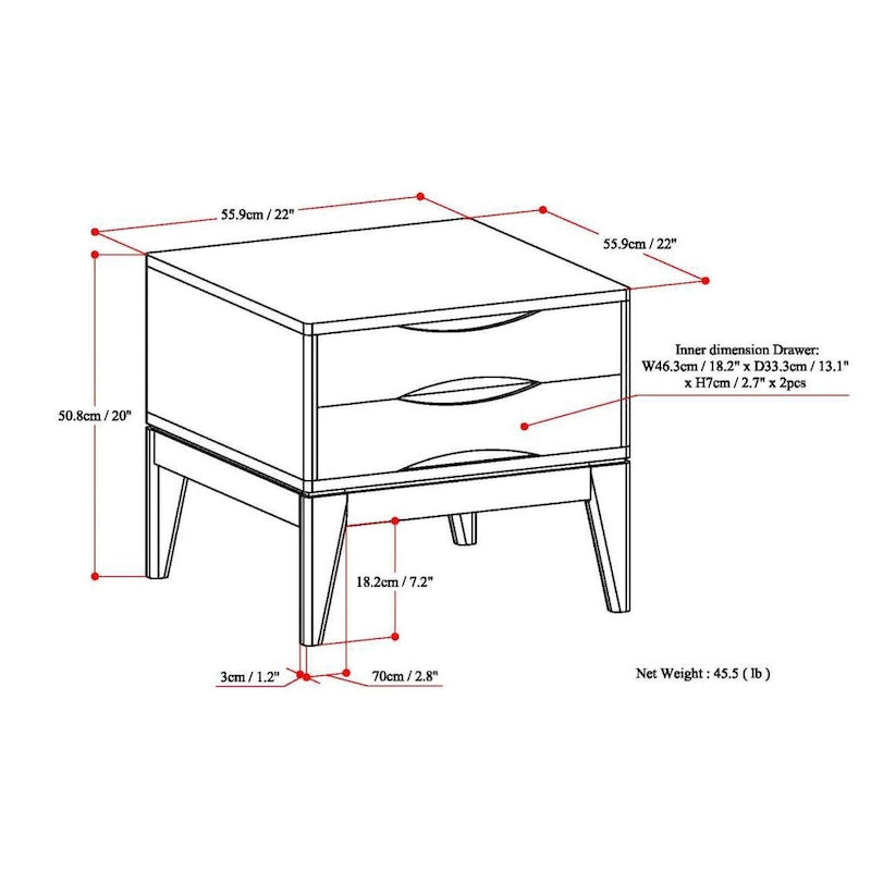 WYNDENHALL Pearson Table d'appoint carrée en bois massif de 56 cm de large - 56 L x 56 P x 51 H