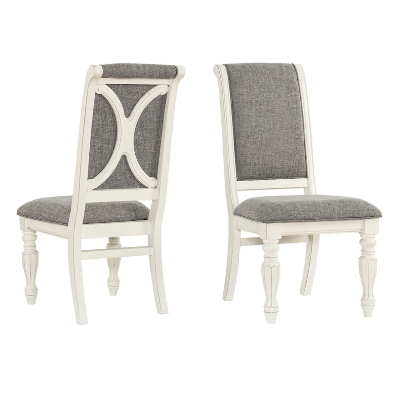 Roundhill Furniture Belleza, chaises de salle à manger capitonnées en bois massif, fini blanc antique, ensemble de 2