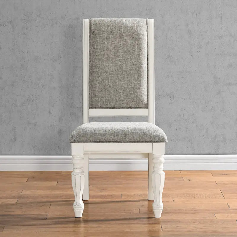 Roundhill Furniture Belleza, chaises de salle à manger capitonnées en bois massif, fini blanc antique, ensemble de 2