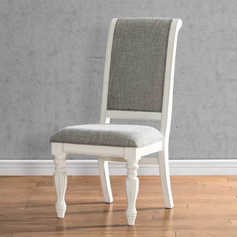 Roundhill Furniture Belleza, chaises de salle à manger capitonnées en bois massif, fini blanc antique, ensemble de 2