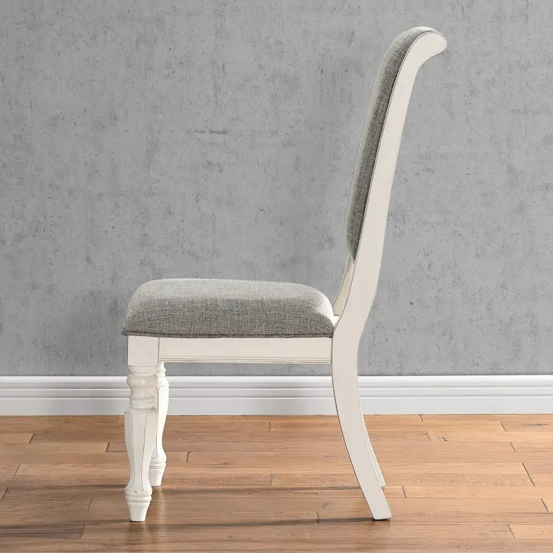 Roundhill Furniture Belleza, chaises de salle à manger capitonnées en bois massif, fini blanc antique, ensemble de 2
