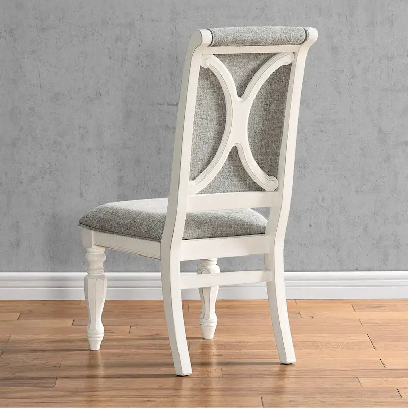 Roundhill Furniture Belleza, chaises de salle à manger capitonnées en bois massif, fini blanc antique, ensemble de 2