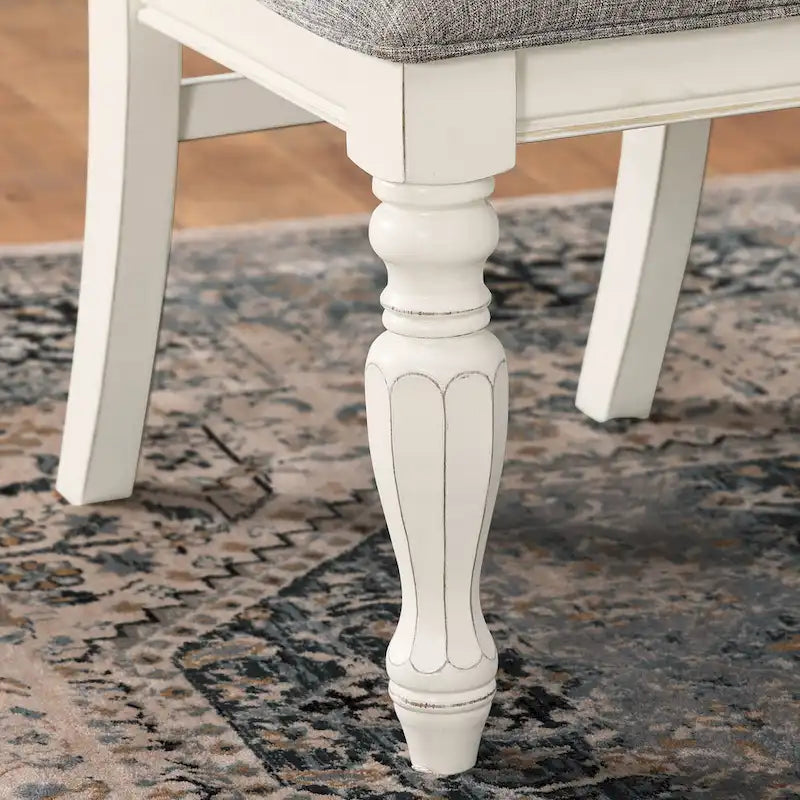 Roundhill Furniture Belleza, chaises de salle à manger capitonnées en bois massif, fini blanc antique, ensemble de 2
