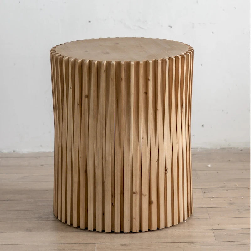 Table basse cylindrique de style rétro avec motif en relief texturé vertical