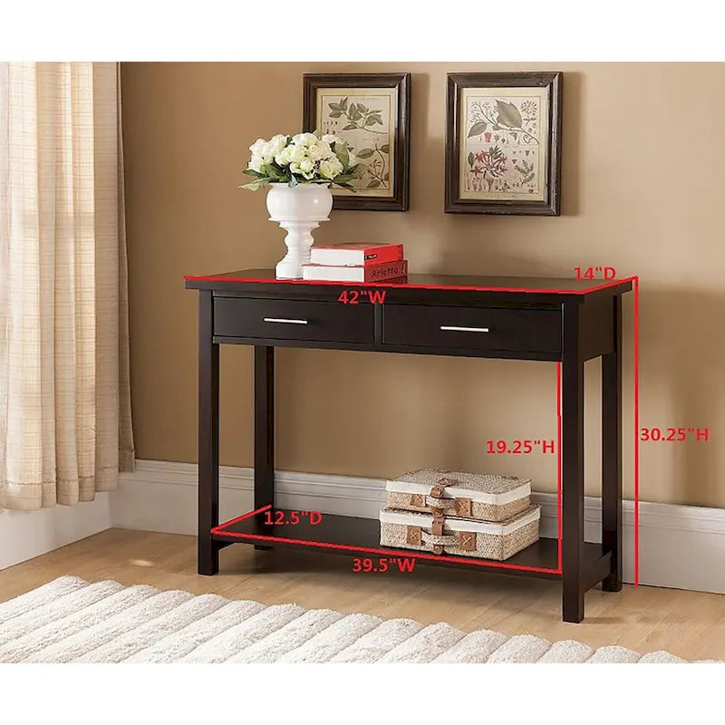 Console d'entrée, table d'appoint pour canapé avec tiroirs, espresso