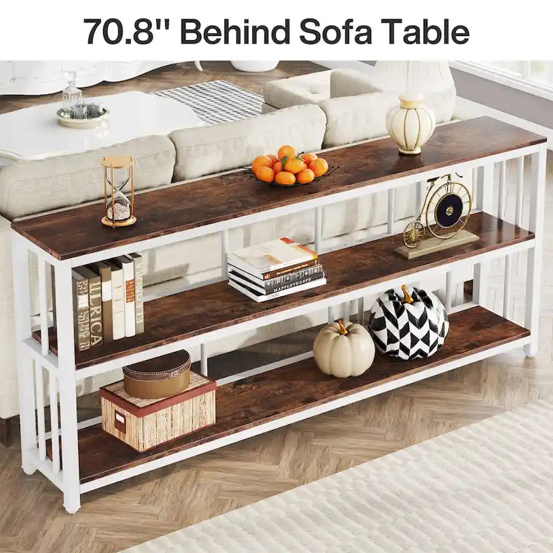 70,9 Table console étroite et longue, table de canapé à 3 niveaux avec étagères de rangement, table d'entrée
