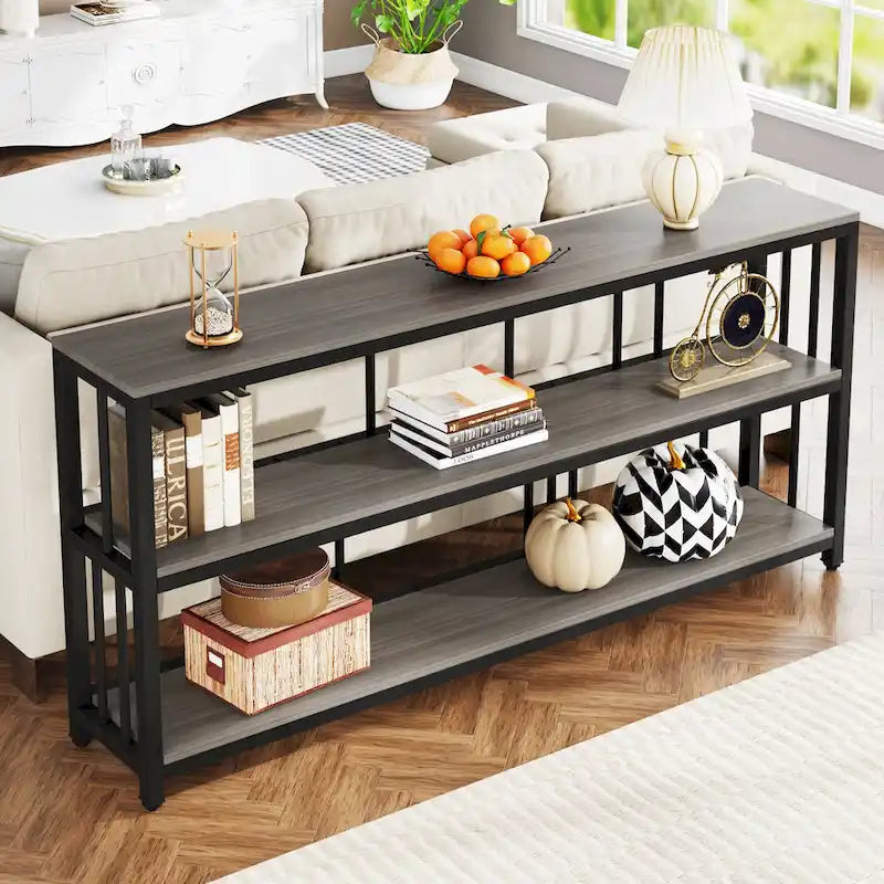 70,9 Table console étroite et longue, table de canapé à 3 niveaux avec étagères de rangement, table d'entrée