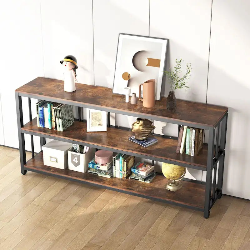 70,9 Table console étroite et longue, table de canapé à 3 niveaux avec étagères de rangement, table d'entrée