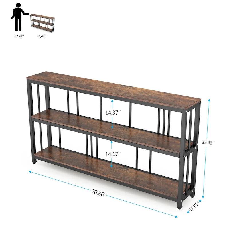 70,9 Table console étroite et longue, table de canapé à 3 niveaux avec étagères de rangement, table d'entrée