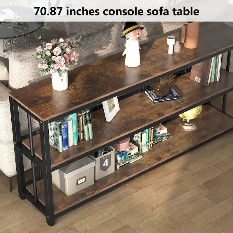 70,9 Table console étroite et longue, table de canapé à 3 niveaux avec étagères de rangement, table d'entrée