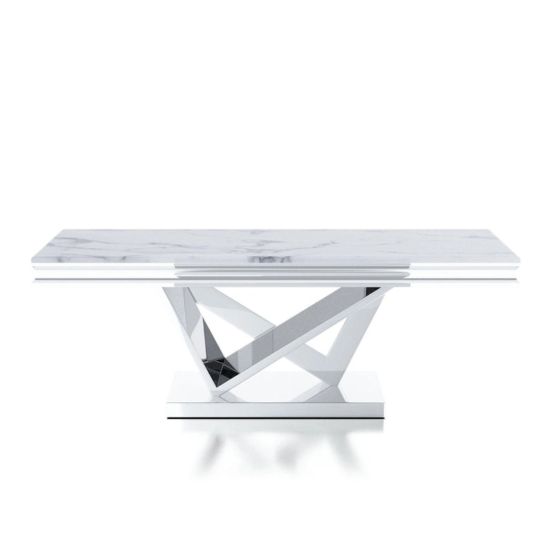 Table basse Kaliki Glam de 51 po avec dessus en faux marbre et base piédestal chromée par Furniture of America