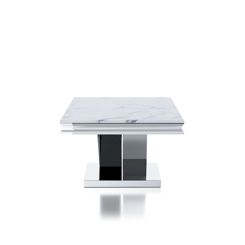 Table basse Kaliki Glam de 51 po avec dessus en faux marbre et base piédestal chromée par Furniture of America