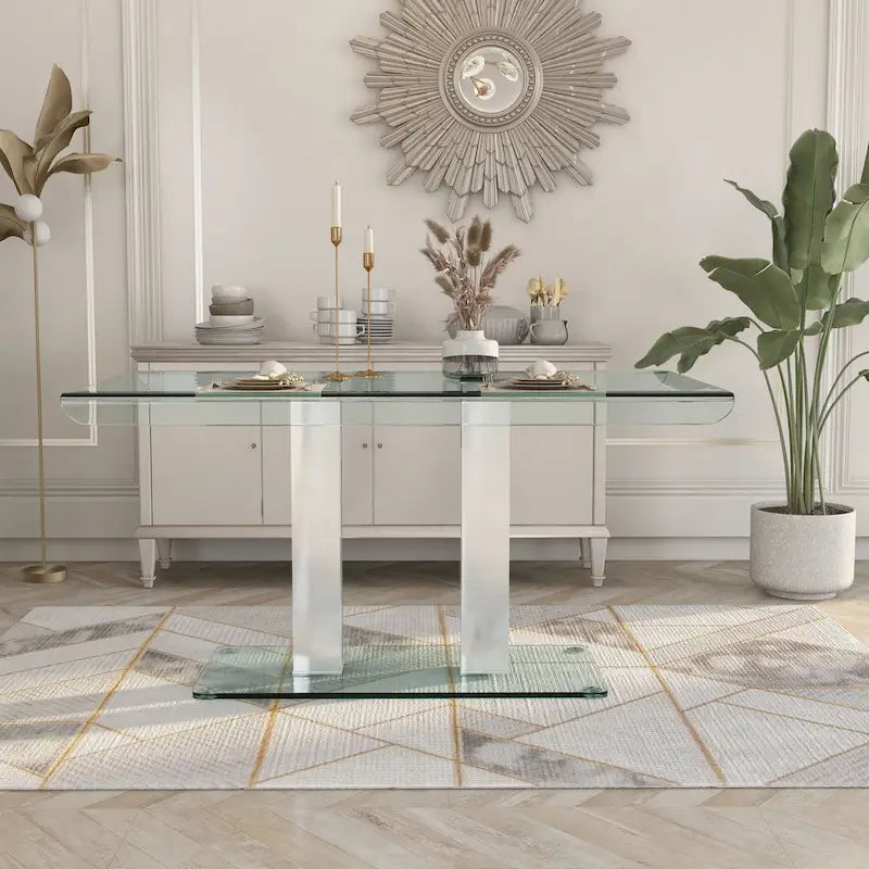 Table à manger Maza de 59 pouces en métal argenté et verre par Furniture of America