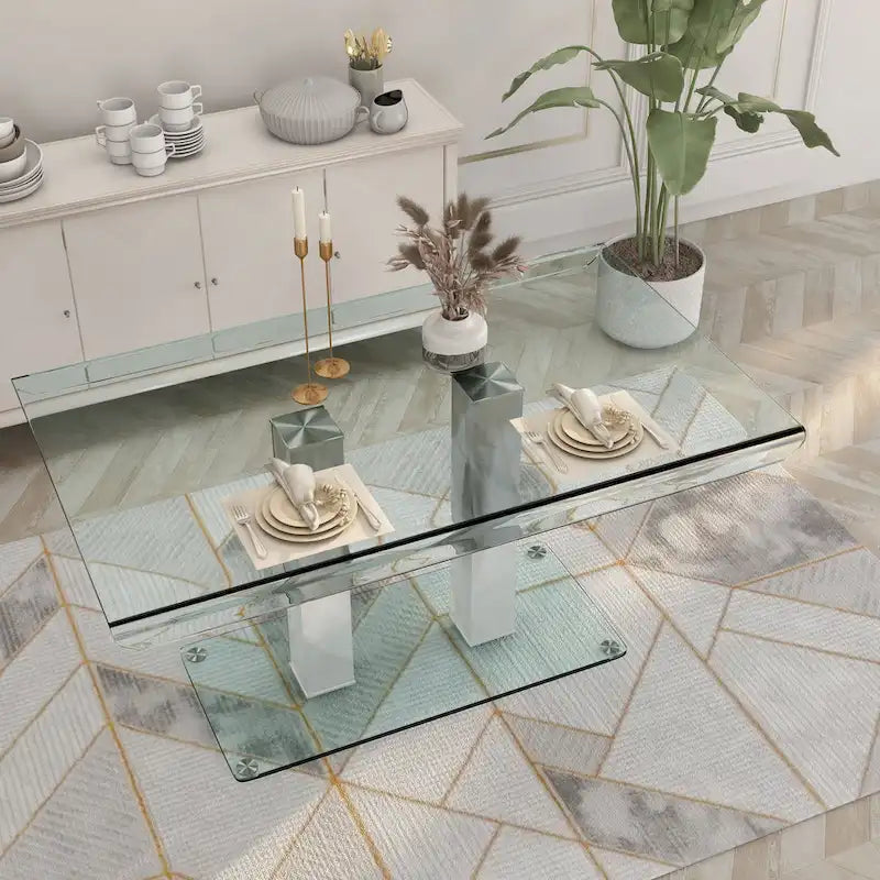 Table à manger Maza de 59 pouces en métal argenté et verre par Furniture of America