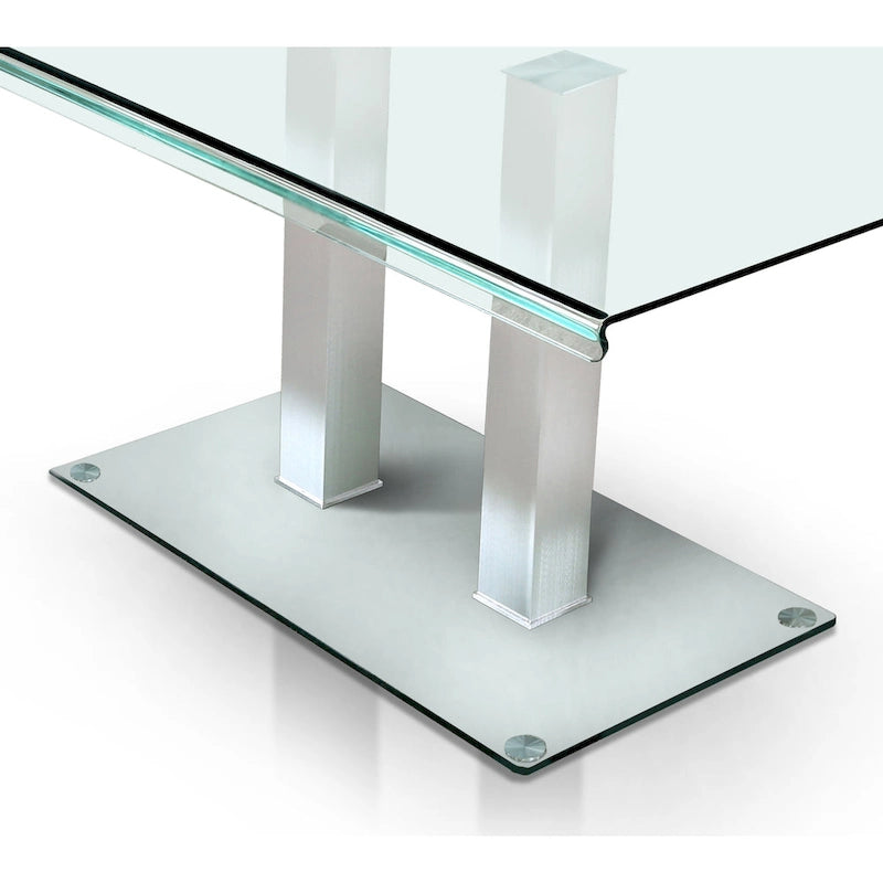 Table à manger Maza de 59 pouces en métal argenté et verre par Furniture of America