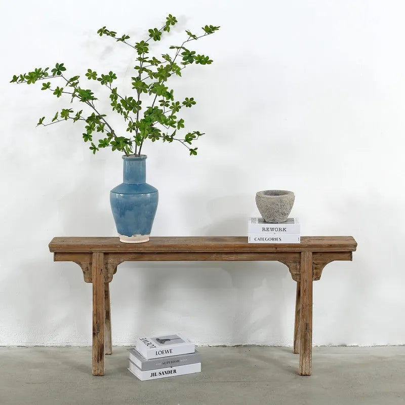 Banc à nouilles vintage Artissance avec panneau avant, finition bois naturel vieilli (la taille et la finition varient) - 57L x 6,2l x 22H