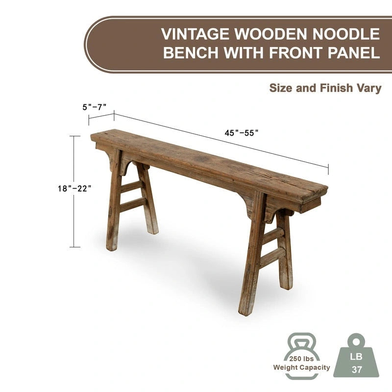 Banc à nouilles vintage Artissance avec panneau avant, finition bois naturel vieilli (la taille et la finition varient) - 57L x 6,2l x 22H