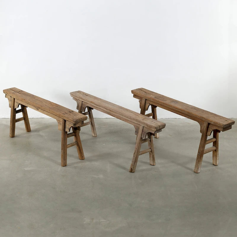 Banc à nouilles vintage Artissance avec panneau avant, finition bois naturel vieilli (la taille et la finition varient) - 57L x 6,2l x 22H