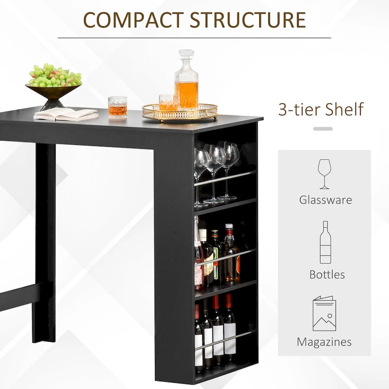 HOMCOM Table de bar moderne Hauteur comptoir Table à manger avec 3 étagères de rangement pour Cuisine, Salle à manger, Salon, Noir
