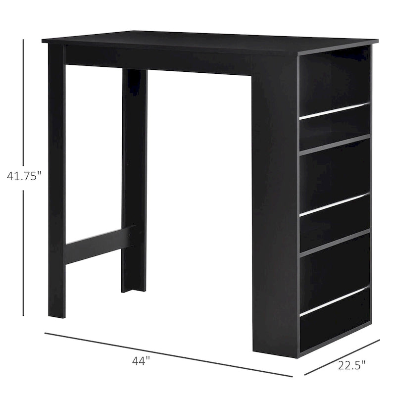 HOMCOM Table de bar moderne Hauteur comptoir Table à manger avec 3 étagères de rangement pour Cuisine, Salle à manger, Salon, Noir