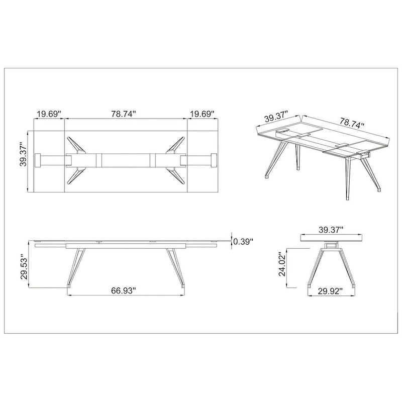 Table à manger moderne Somette avec plateau en verre extensible et pieds en bois massif