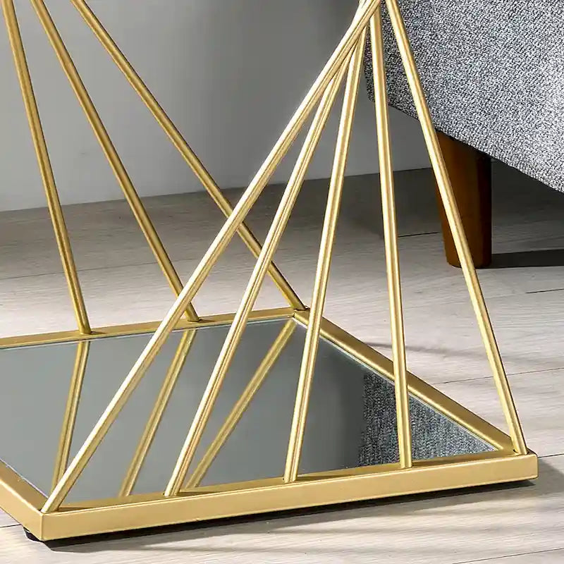 Table d'appoint Lopita contemporaine dorée de 40 cm en verre avec 1 étagère, par Furniture of America