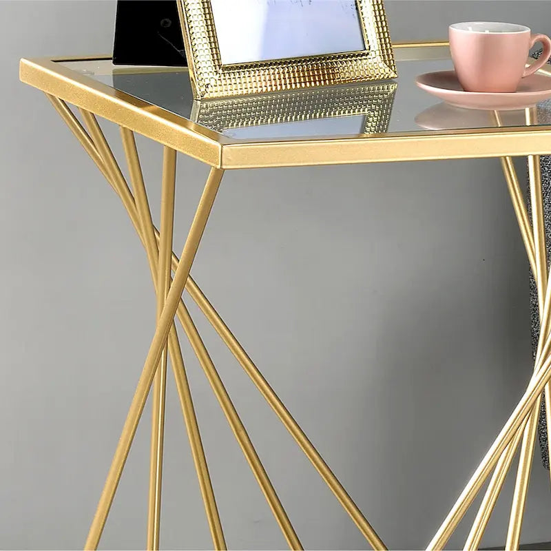 Table d'appoint Lopita contemporaine dorée de 40 cm en verre avec 1 étagère, par Furniture of America