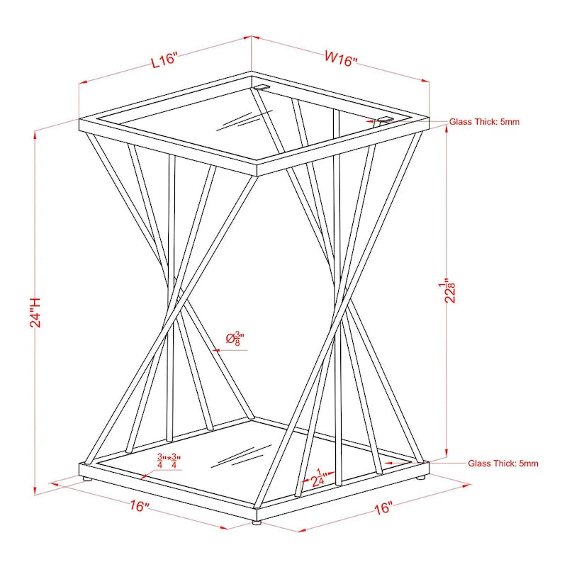 Table d'appoint Lopita contemporaine dorée de 40 cm en verre avec 1 étagère, par Furniture of America