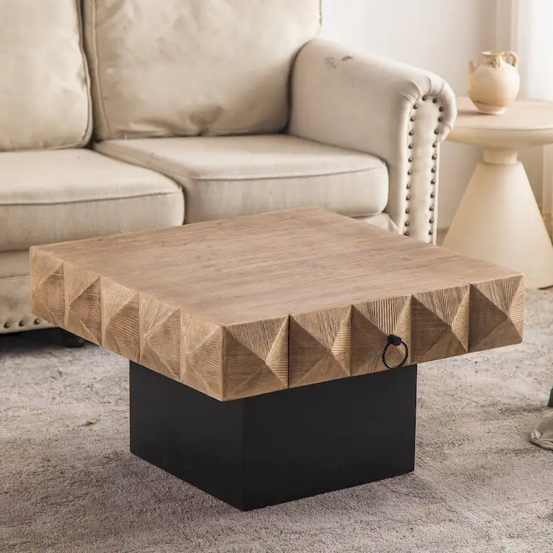 Table basse carrée rétro avec motif tridimensionnel en relief