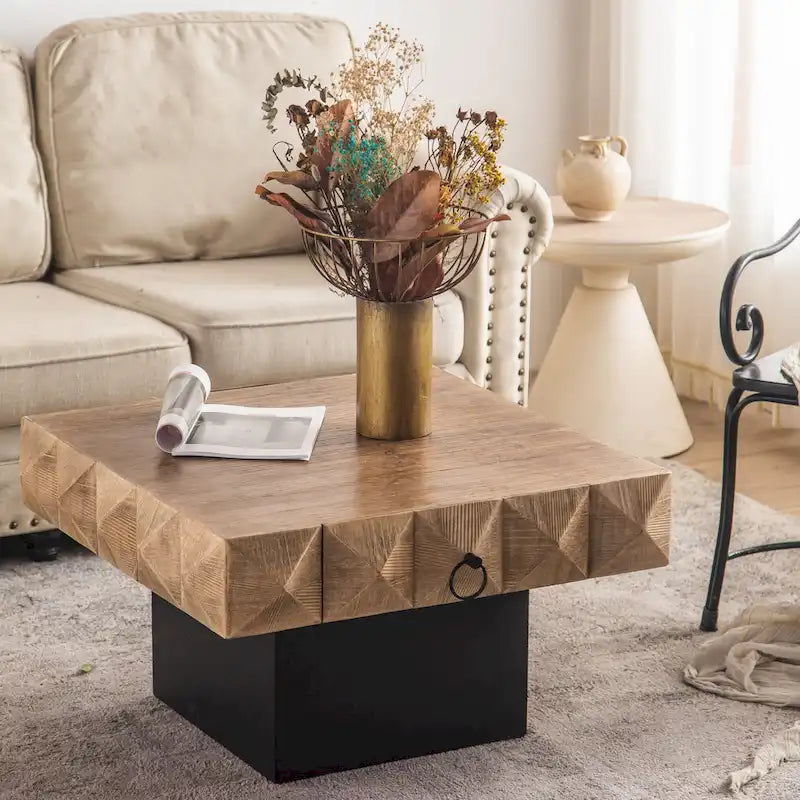 Table basse carrée rétro avec motif tridimensionnel en relief